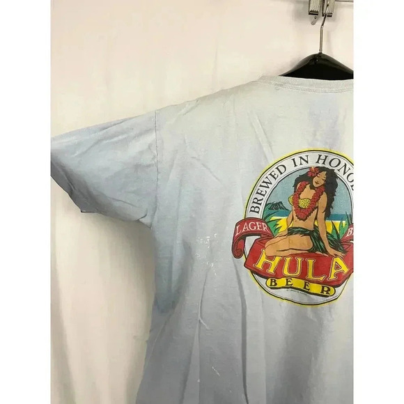 VTG Brewed In Honolulu Lager HULA BEER Blue T-Shirt Men's XL Single Stitch READ - Picture 7 of 9